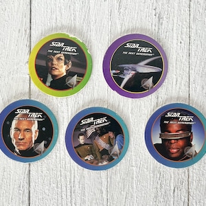 Set of 5 Vintage 1990's Star Trek POGS, The Next Generation, Milk Bottle Caps Toys