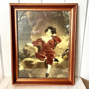 Antiker gerahmter &#39;The Red Boy&#39; Portrait Druck, berühmtes Gemälde vom Künstler Sir Thomas Growwwc in Holzrahmen, 40,5 x 48,3 cm