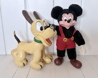 Vintage Disney Mickey Mouse & Pluto, jaren 70 gevuld pluche en rubber