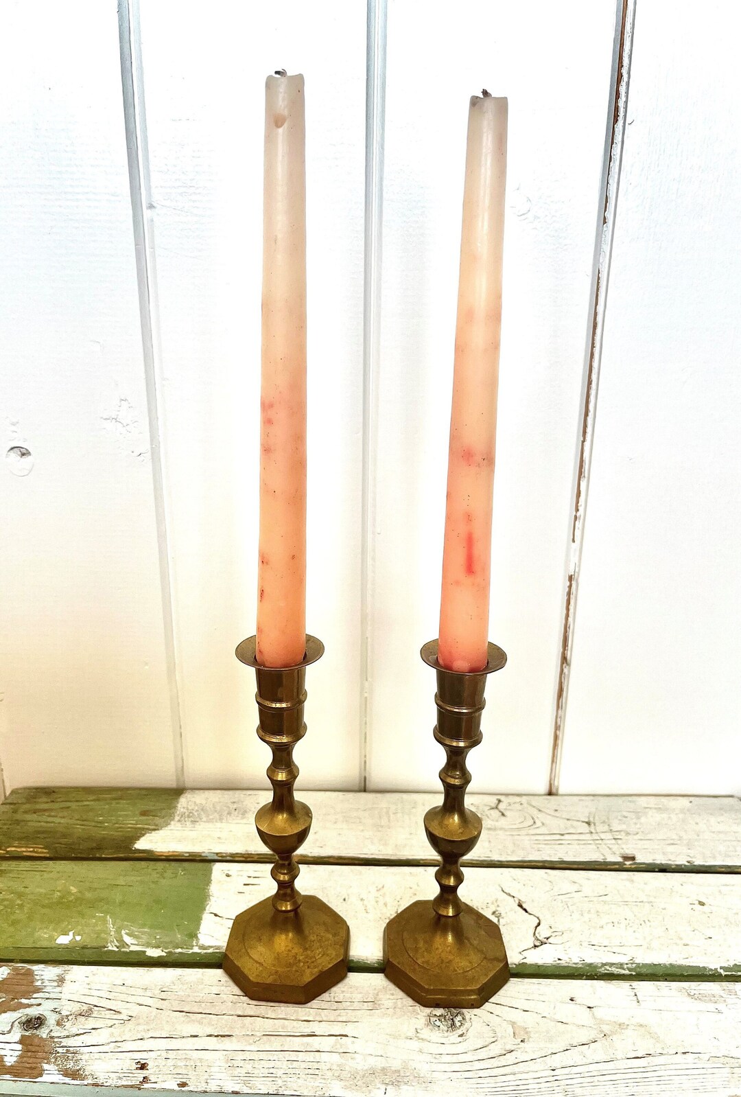 Antique Solid Brass Candle Holders pair Country Rustic Etsy