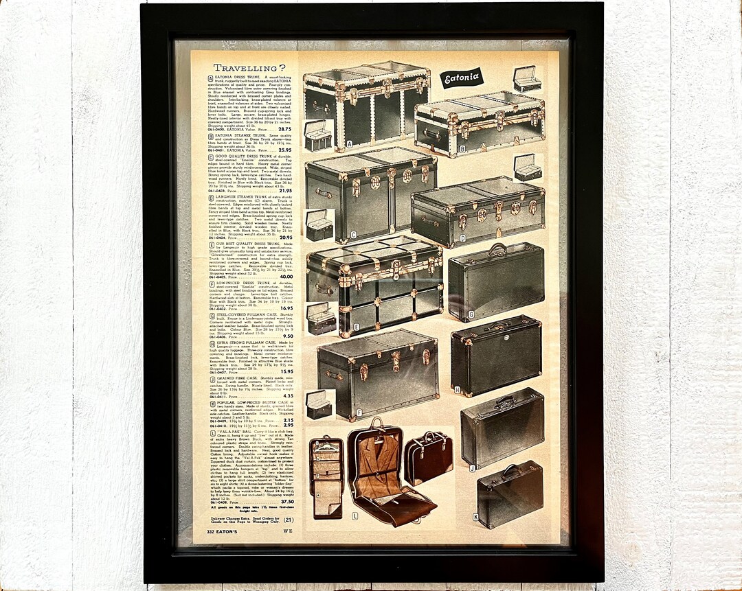 Antique 1950 Eaton's Trunks Catalogue Page, Twosided, Vintage Travel