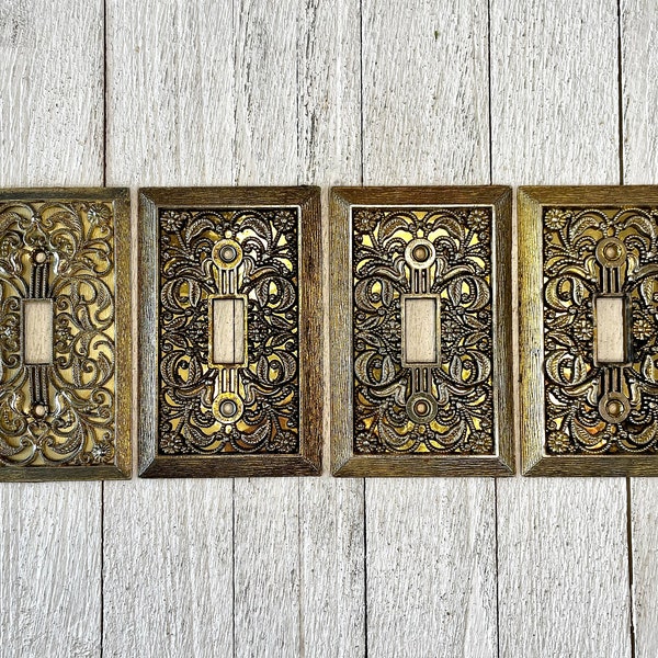 Vintage Brass Metal Single (One Toggle) Light Switch Covers, Art Deco Style, Old House Restoration Hardware