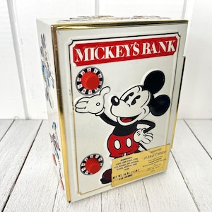 Vintage 1970&#39;s Disney Mickey Bank, Combination Lock Piggy Tin Bank Vault with Candy