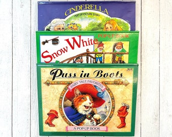 Set of 3 Vintage Pop-Up Picture Story Books, Hardcover Children's Fairytales, Puss in Boots, Cinderella, Snow White