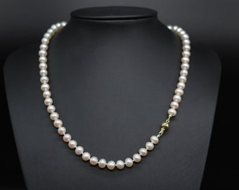 Gold Pearl Necklace, Freshwater Cultured Pearls, 585 Yellow Gold