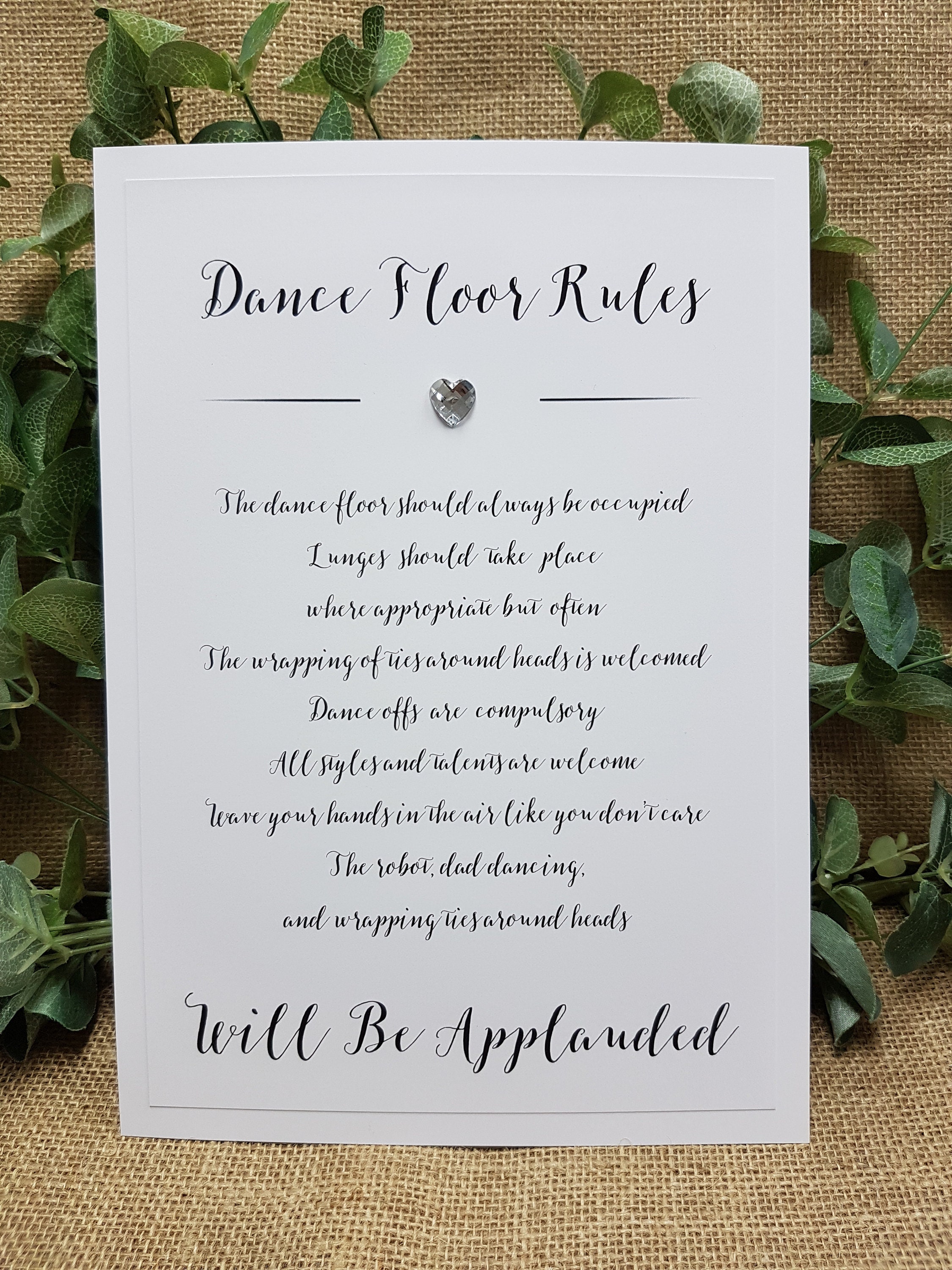 Dance Floor Rules Wedding Sign A4 White Ivory With Crystal Etsy UK