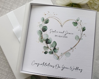 Luxury Handmade Congratulations Wedding Card Personalised message can be printed inside parents grandparents son daughter with Keepsake Box