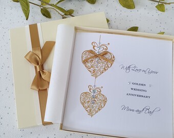50 Years Embroidered Ekard Golden Wedding Anniversary Card Handmade in UK K70A 50 Years Embroidered Ekard Golden Wedding Anniversary Card Handmade in UK K70A