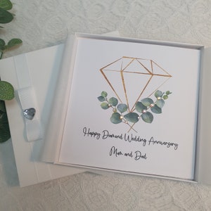 Luxury Handmade personalised 60th Diamond Wedding Anniversary Card with presentation box or envelope parents grandparents friends keepsake