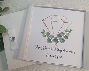 Luxury Handmade personalised 60th Diamond Wedding Anniversary Card with presentation box or envelope parents grandparents friends keepsake