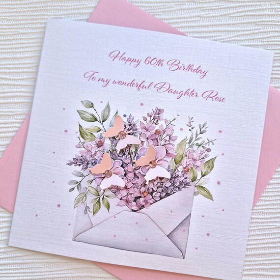 Personalized Floral Birthday Card – Custom Name, Handmade UK - UK - View #3