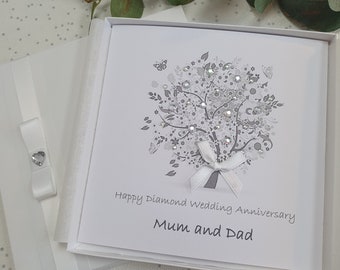 Luxury Handmade personalised 60th Diamond Wedding Anniversary Card with presentation box or envelope parents grandparents friends keepsake
