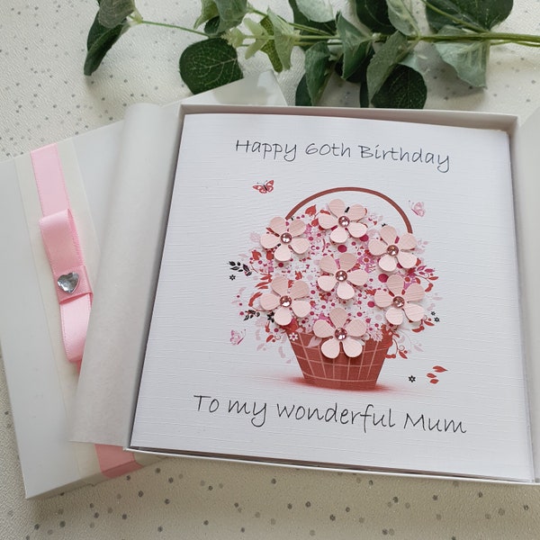 Handmade personalised birthday card 20th 30th 40th 50th 60th 70th 80th 90th 100th Mother Grandmother Daughter Granddaughter Sister boxed