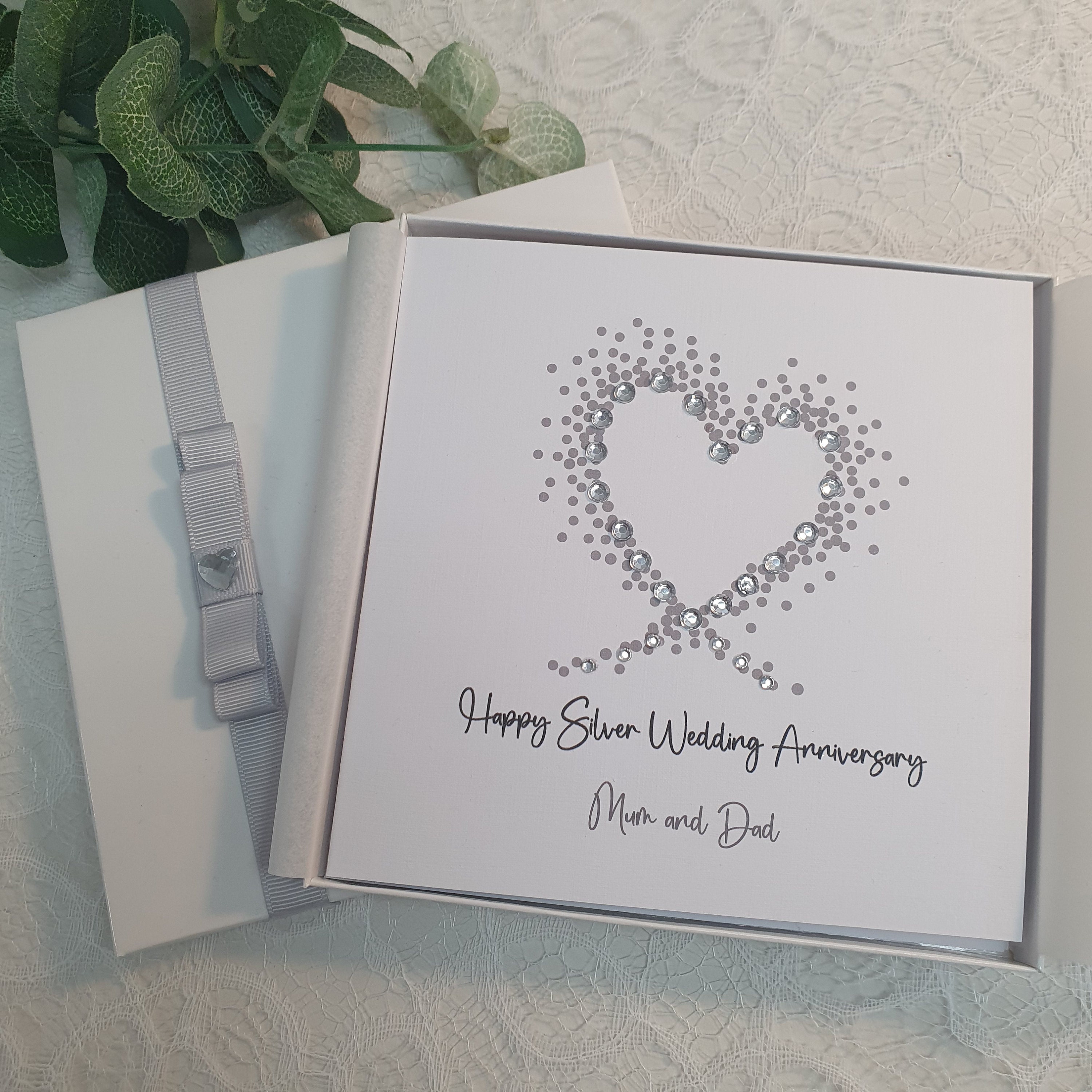 Silver 25th Wedding Anniversary Card Handmade Personalised Parents ...