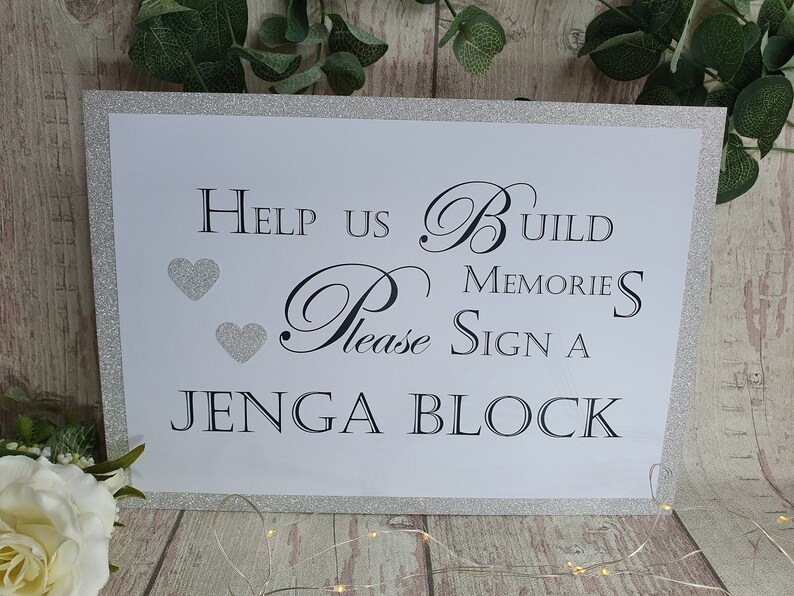 Glitter Jenga Block Guest Book Sign Wedding Party A4 handmade Etsy