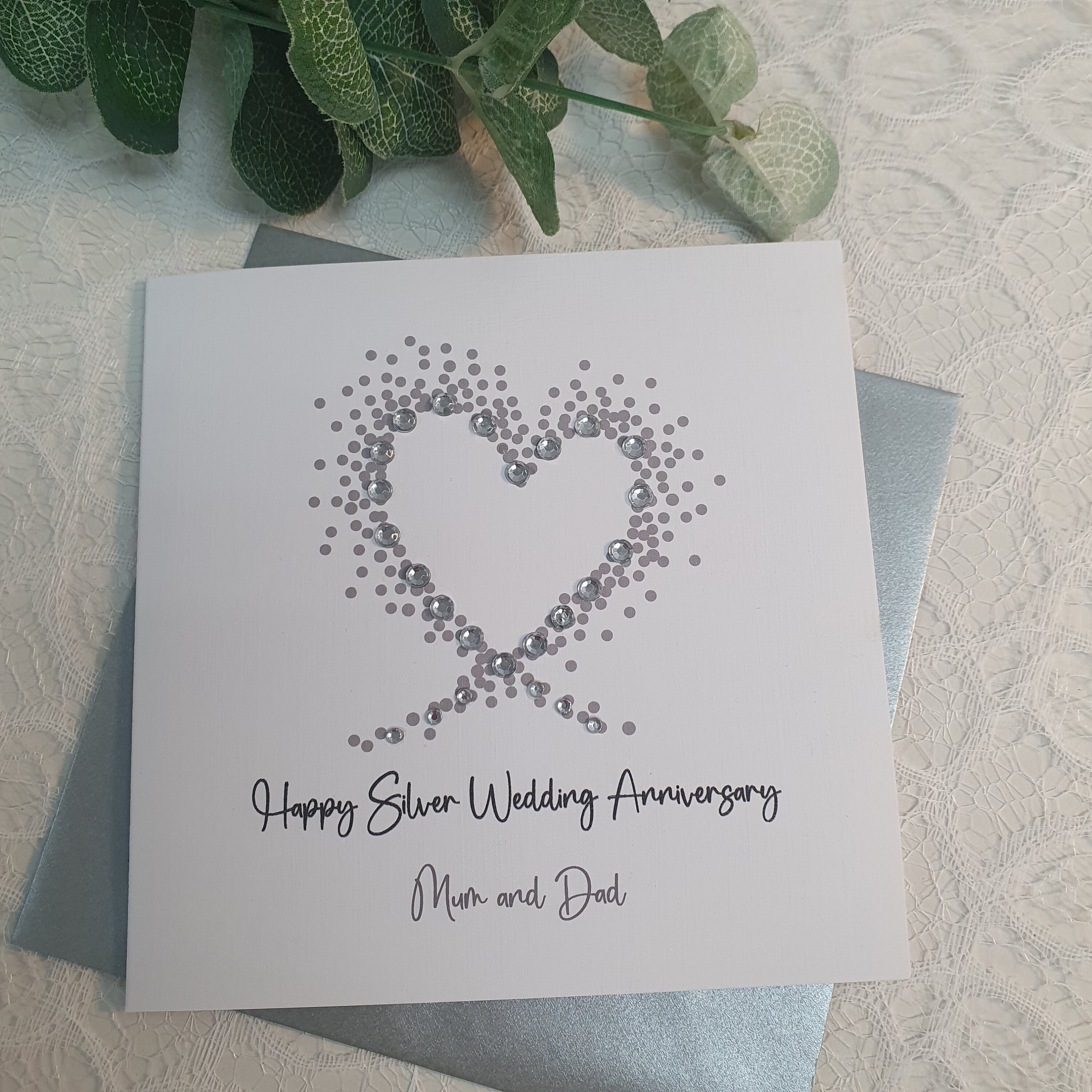 Silver 25th Wedding Anniversary Card Handmade Personalised Parents ...