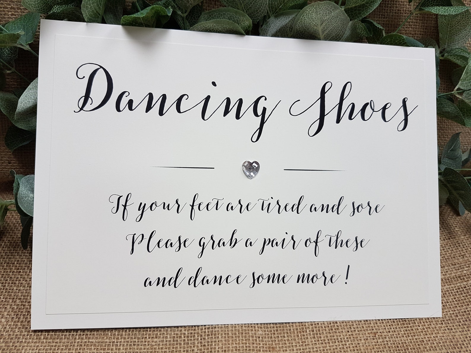 Dancing Shoes Wedding Sign A4 White Ivory With Crystal Heart Etsy