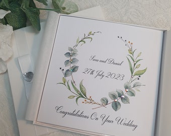 Luxury Handmade Personalised Wedding Congratulations Card with Box or Envelope parents grandparents friends son daughter in law foliage