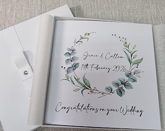 Luxury Handmade Personalised Wedding Congratulations Card with Box or Envelope parents grandparents friends son daughter in law foliage