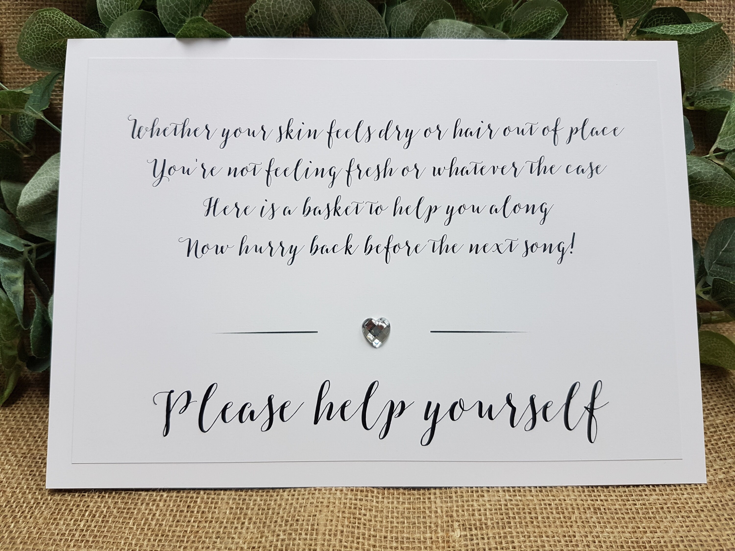 Toiletries Basket Wedding Sign A4 White Ivory With Crystal Etsy UK