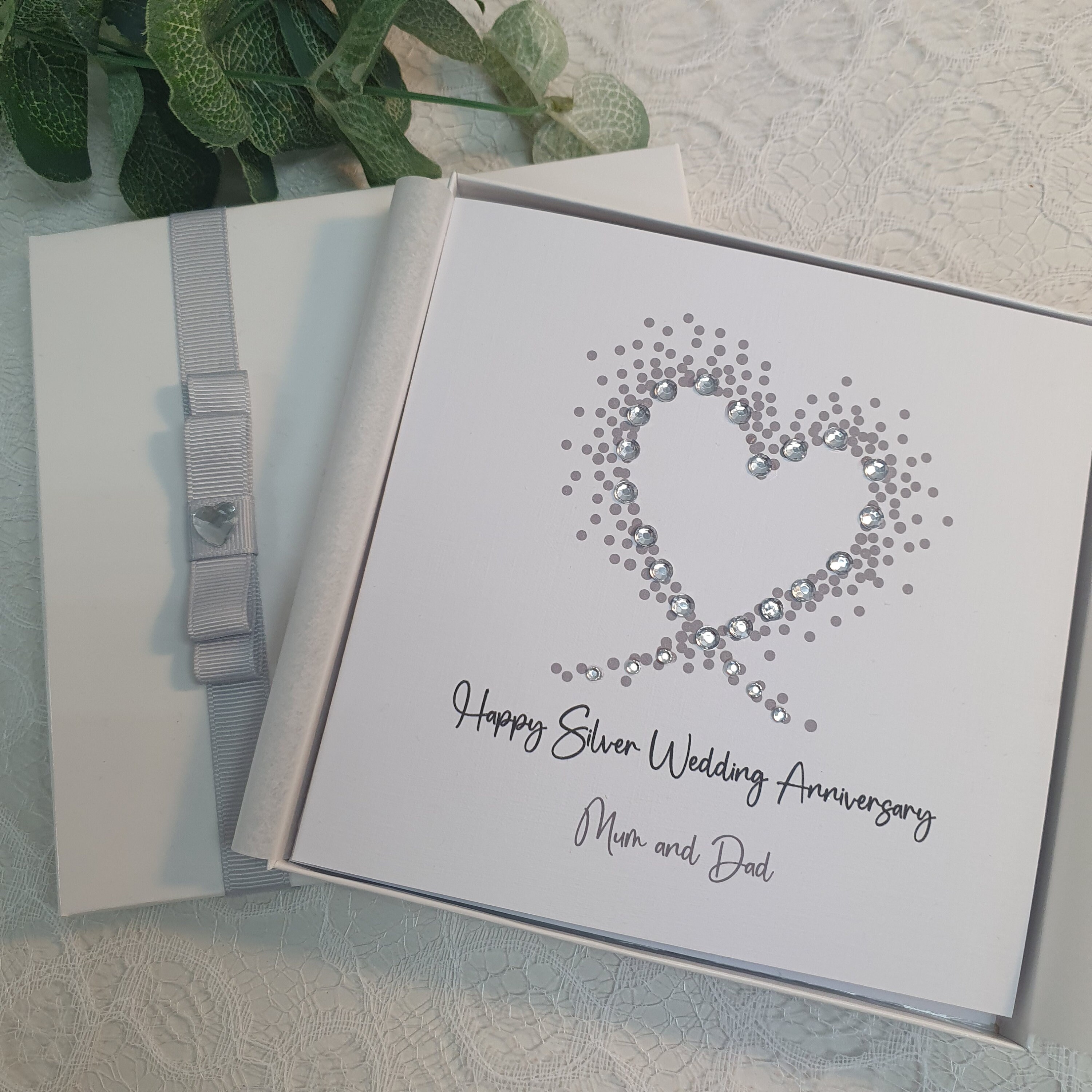 Silver 25th Wedding Anniversary Card Handmade Personalised Parents ...
