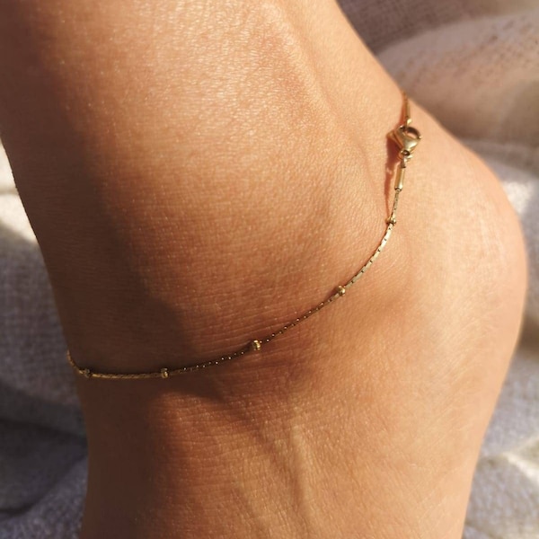 Lily Marissa - Gold 18k waterproof tarnishproof bead dainty simple chain anklet