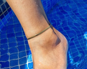 Lily Valentino - Gold, rose gold and silver 18k herringbone snake flat waterproof tarnish-proof hypoallergenic anklet