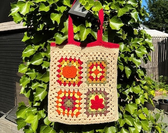 Leaf Rakers Tote Bag Crochet Pattern | Fall/Autumn Pumpkin Spice Latte Inspired Granny Square Bag | Digital PDF Download | Intermediate