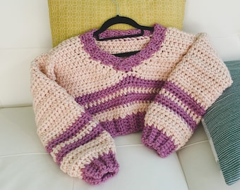 Brianna Sweater Crochet PDF Pattern | Beginner Friendly Pattern | Cropped Striped Chunky Sweater