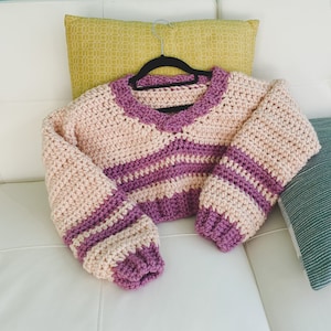 Brianna Sweater Crochet PDF Pattern | Beginner Friendly Pattern | Cropped Striped Chunky Sweater