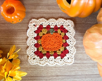 Pumpkin Mug Rug Crochet Pattern | Fall/Autumn Pumpkin Spice Latte Inspired Granny Square Coaster | Digital PDF Download | Beginner-Friendly