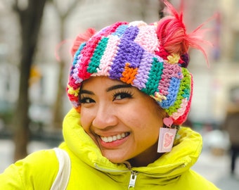 Pucca Beanie Crochet Pattern for Space Buns and Pigtails | Made-To-Measure Pattern with Automated Measurement Calculator | PDF DOWNLOAD