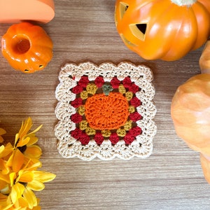 Pumpkin Mug Rug Crochet Pattern | Fall/Autumn Pumpkin Spice Latte Inspired Granny Square Coaster | Digital PDF Download | Beginner-Friendly