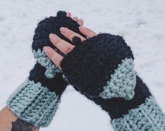 Rosie Convertible Mittens | Crochet PDF Pattern | Beginner Crochet, Chunky, Convertible Fingerless Gloves