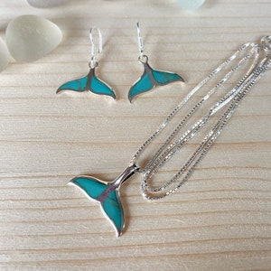 Sterling silver and turquoise mermaid necklace and earrings. Sterling silver beach jewelry set. Blue mermaid pendant. mermaid jewelry