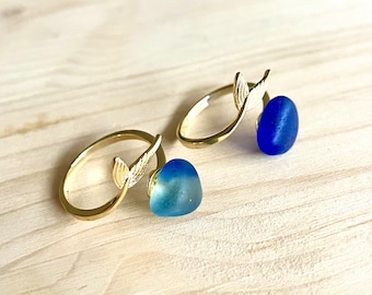 Genuine sea glass ring. Mermaid ring. Blue adjustable sea glass ring. Cobalt blue ring. Mermaid tale ring.