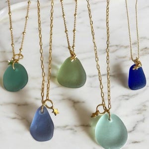 Genuine sea glass necklace. Spanish Golden sterling silver pendant. Be glass jewelry.