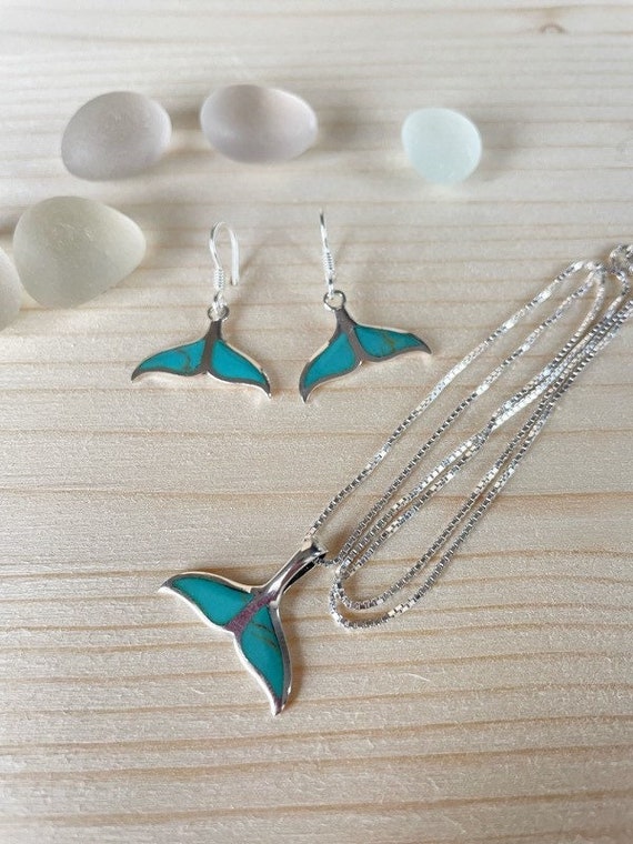 Sterling Silver and Turquoise Mermaid Necklace and Earrings