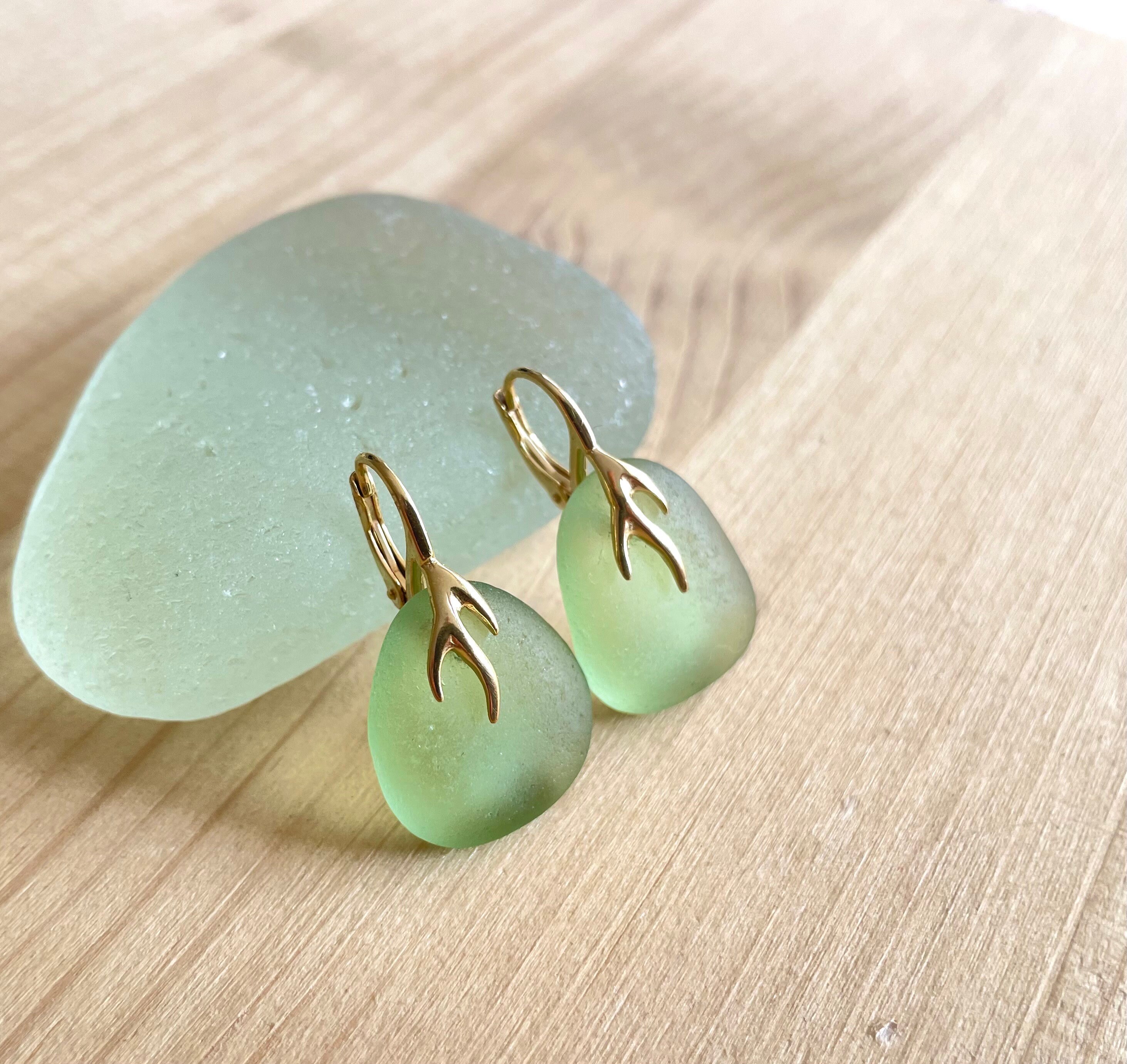 Green sea on sale glass earrings