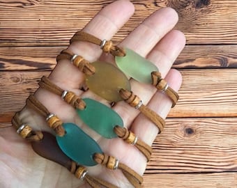 Sea glass cord bracelet. Vegan friendly bracelet. Unisex cord bracelet. Be glass jewelry. Surfer style bracelet.