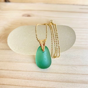 Sea glass necklace. Golden sterling silver sea glass pendant. Petite sea glass necklace. Something blue.