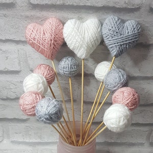 Pom pom flowers, kitchen decor, nursery decor, wool anniversary gift, table decor, mothers day, wedding decor, table deco, white, grey, boho