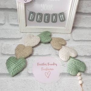 Sage green decor, heart garland, neutral decor, minimalist wall art, neutral baby gift, green nursery decor, country home decor, living room