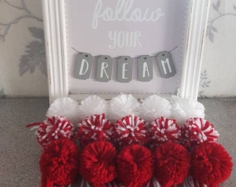 Wool pom poms, valentines garland, Untrimmed pompoms, candy cane craft, valentines wreath, red and white, present toppers, christmas pom pom