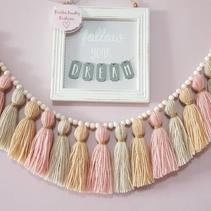 Tassel garland boho, custom nursery decor, tassel bunting, nursery wall hanging, neutral, home decor, pink decor, baby shower, barbie