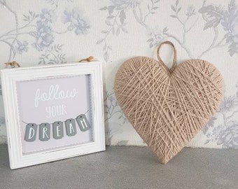7th wedding anniversary gift,  heart wall art, hanging heart decoration, neutral decor, geometric heart, wall hanging, valentines gift