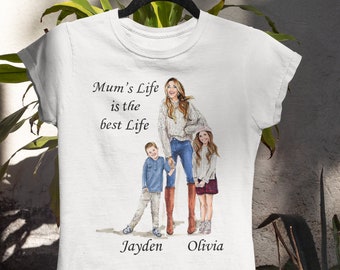 Personalised Mum life T shirt Mom of son and daughter personalized T-shirt Mommy & me Mom and son matching shirts Mothers day gift idea