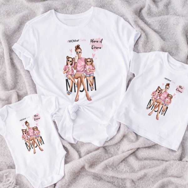 T-shirt maman de filles, T-shirt maman de 2 filles, tenue maman et moi, t-shirt maman fille, t-shirt fête des mères, tenue assortie maman et fille