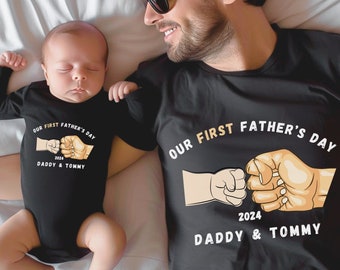 Customized 1st Father's day T-shirt, Personalized Father's day Shirt, Custom New Dad T shirt, Dad baby boy, Daddy and Me, Gift for new dad