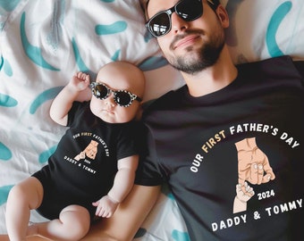 Personalized Our 1st Father's day Shirt, Custom New Dad T-shirt,  Customizable Father's day Tshirt,Dad son, Daddy and Me, Gift for new dad